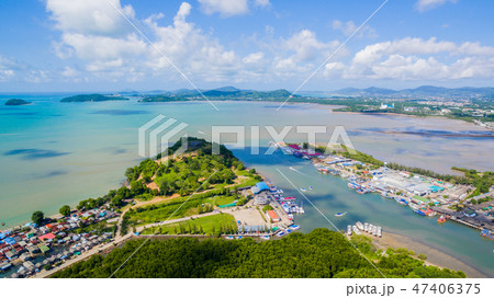 aerial view above port in Phuket city 47406375