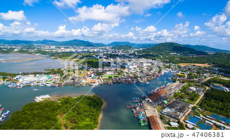 aerial view above port in Phuket city 47406381