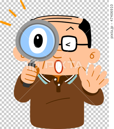 虫眼鏡を覗いて驚く中年男性の上半身 おじさん 薄毛 虫眼鏡を覗いて驚く中年男性の上半身 おじさん 薄毛 47406910