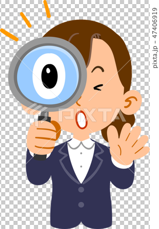 調查放大鏡的女實業家的上半身新人求職學生 調查放大鏡的女實業家的上半身新人求職學生 47406919