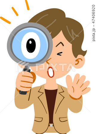 虫眼鏡を覗いて驚くビジネスウーマンの上半身　ショートヘア　活動的 47406920