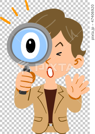 虫眼鏡を覗いて驚くビジネスウーマンの上半身　ショートヘア　活動的 47406920