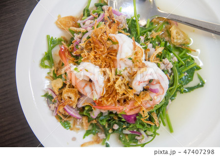 Thai traditional vegetable salad and fresh shrimp Thai traditional vegetable salad and fresh shrimp 47407298