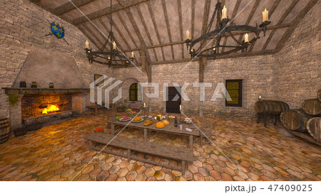 中世のキッチンのイラスト素材