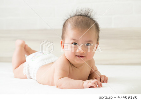 Adorable asian baby boy relaxing, Baby developmentの写真素材