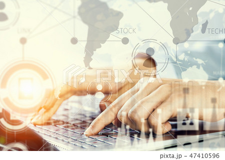 Woman typing on keyboard Woman typing on keyboard 47410596