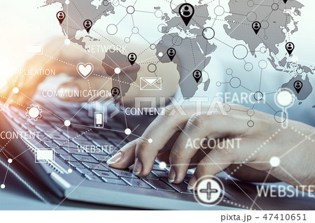 Woman typing on keyboard Woman typing on keyboard 47410651