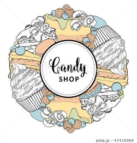 Vector sweets shop logo with cupcake biscuits Vector sweets shop logo with cupcake biscuits 47410969