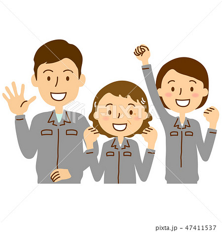 作業服シニア女性若い男女3人グレーのイラスト素材