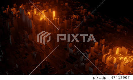 3d city with bright red flashes on a dark background 3d city with bright red flashes on a dark background 47412907