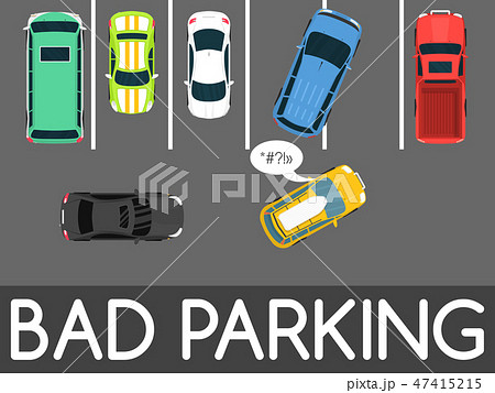 Bad parking vector illustration. Car parked in inappropriate way. Driver annoying everyone. Parking 47415215