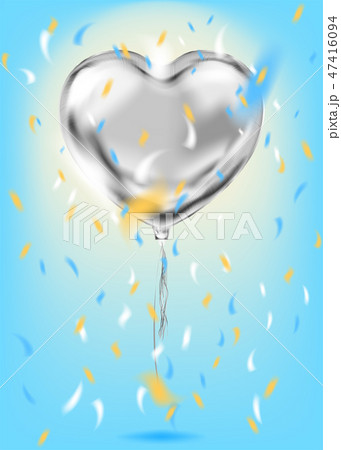 Silver Foil Heart Shape Balloon confetti on blue 47416094