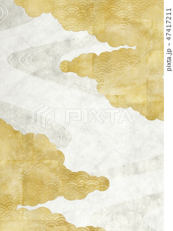 和を感じる背景素材-雲-金-白和紙-ライン-青海波 47417211