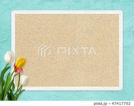 背景 壁 春 ブルー チューリップ フレーム コルクボードのイラスト素材