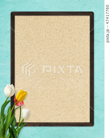 背景 壁 春 ブルー チューリップ フレーム コルクボードのイラスト素材