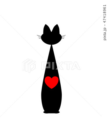 black Cat and red heart. vector. isolated 47418961