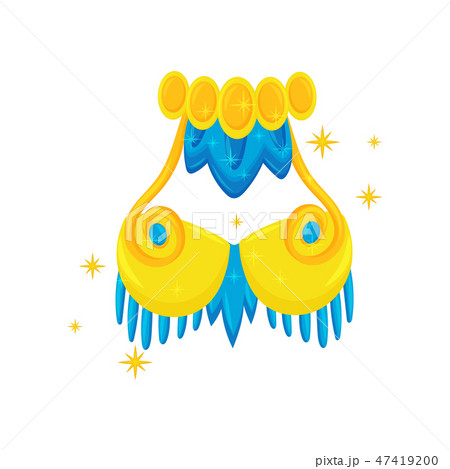 Bright yellow-blue carnival bra of samba dancer. Element of festive Brazilian costume. Flat vector Bright yellow-blue carnival bra of samba dancer. Element of festive Brazilian costume. Flat vector 47419200