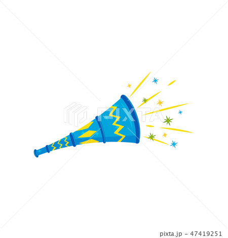 Flat vector icon of blue plastic toy horn. Festive trumpet. Brazilian vuvuzela. Carnival noise 47419251