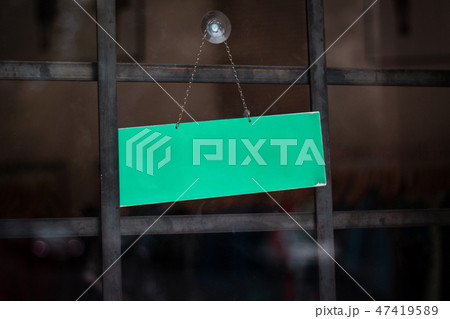 blank sign on shop window empty sign hanging door 47419589