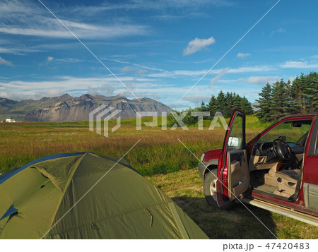 camping adventure Iceland tent old off-road car camping adventure Iceland tent old off-road car 47420483