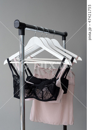 Vareity of bra hanging on a hanger. Textile, Underwear. Female bra in lingerie underwear store 47421755