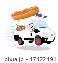 Funny hot dog van driven by a man cheering 47422491