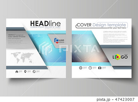 The minimalistic vector illustration of editable layout of two square format covers design templates 47423007