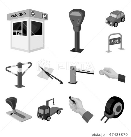 Parking for cars monochrome icons in set collection for design. Equipment and service vector symbol Parking for cars monochrome icons in set collection for design. Equipment and service vector symbol 47423370