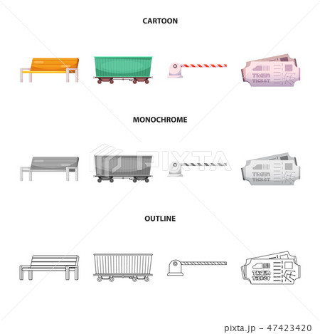 Vector illustration of train and station icon. Collection of train and ticket vector icon for stock. 47423420