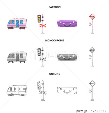 Vector illustration of train and station icon. Collection of train and ticket vector icon for stock. 47423635