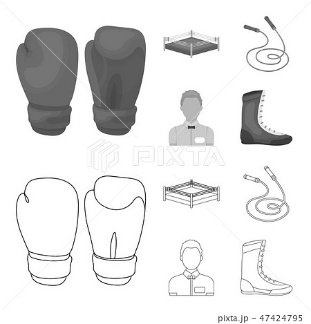 Ring, rope, referee, sneakers Boxing set collection icons in outline,monochrome style vector symbol 47424795