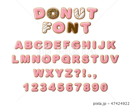 Donuts decorative font glazed sweet letters and numbers. Cute design. 3D illustration Donuts decorative font glazed sweet letters and numbers. Cute design. 3D illustration 47424922