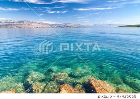 The view at the sea and mountain coast of Croatia. 47425059