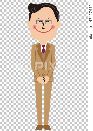 ポップなベージュのスーツの中年ビジネスマン お出迎え ポップなベージュのスーツの中年ビジネスマン お出迎え 47427656