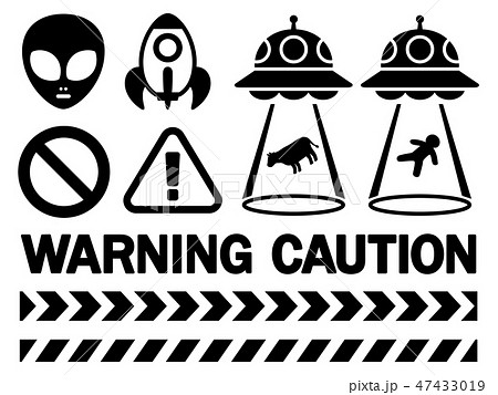 Ufo 宇宙人 ロケット アブダクション 警告サイン アイコンセットのイラスト素材