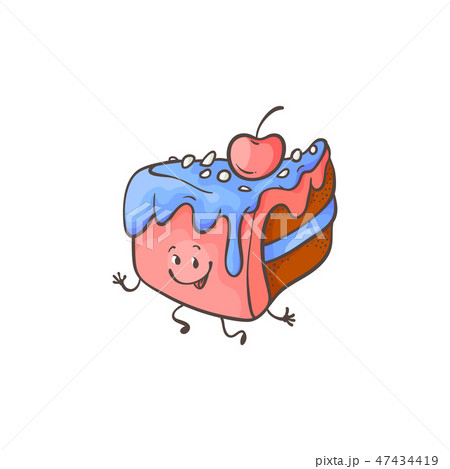 Vector illustration of layered cake with glaze and cherry cartoon character. Vector illustration of layered cake with glaze and cherry cartoon character. 47434419