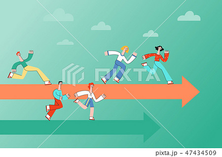 People running along arrows indicating correct direction of advance. 47434509