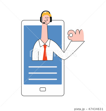 Online virtual assistant with headset consulting from mobile application. 47434631