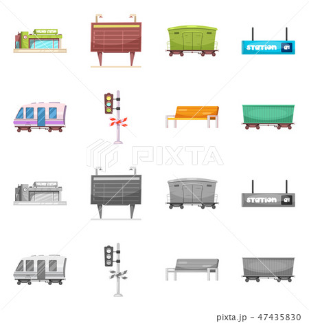Vector illustration of train and station icon. Collection of train and ticket stock vector 47435830