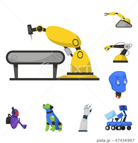 Isolated object of robot and factory symbol. Collection of robot and space vector icon for stock. 47436907