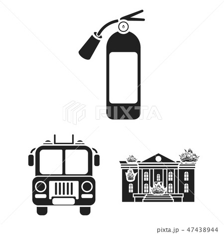 Fire Department black icons in set collection for design. Firefighters and equipment vector symbol 47438944