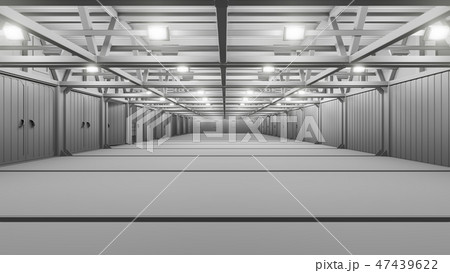 Empty commercial warehouse with bright lamps 47439622