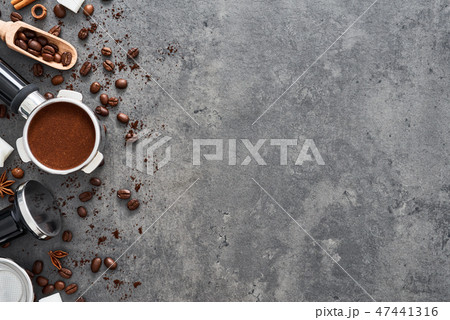 Top view of coffee background. Top view of coffee background. 47441316
