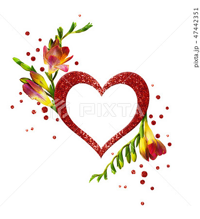 Freesia flowers and glitter heart Freesia flowers and glitter heart 47442351