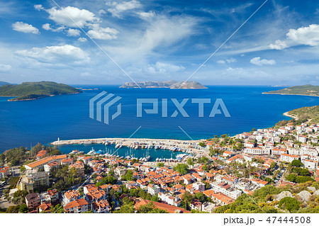 Aerial view of popular resort town Kas in Turkey 47444508