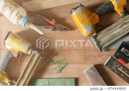 carpenter wooden desk with wooden tool flat lay carpenter wooden desk with wooden tool flat lay 47444900