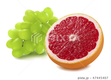 Grapefruit with green grapes isolated on white  47445407