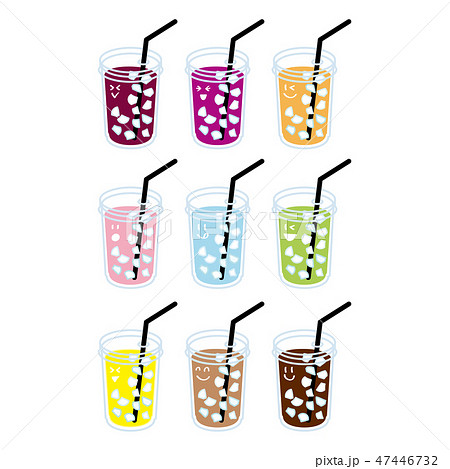 氷入りのジュース 9種類 表情つきのイラスト素材