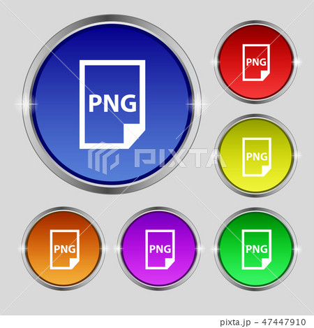 PNG Icon sign. Round symbol on bright colourful bu 47447910