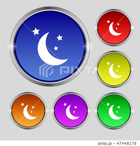 moon icon sign. Round symbol on bright colourful b 47448278